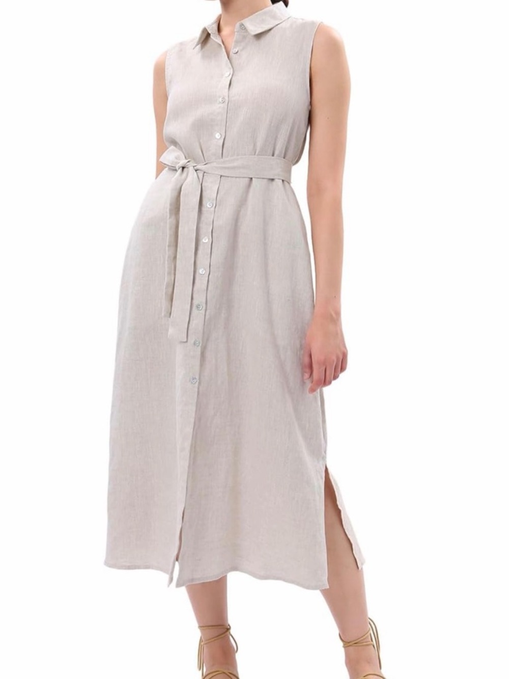 Amazhiyu Women Midi Button Down Linen Dress Sleeveless SZ XL 100% Linen cream